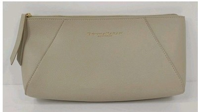Donna Karan New York beige 11 inch zippered clutch makeup cosmetic bag