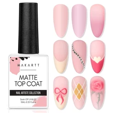 Matte Gel Top Coat 10Ml, Soak off No Wipe Long-Lasting Matte Finish for Nail Art