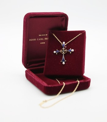 Igor Carl Fabergé 14k Gold Chain Diamond Sapphire The Midnight Sapphire Cross NEW