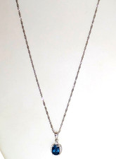 14K White Gold Pendent w/Blue Stone Glass Necklace, 19-1/2'' Long