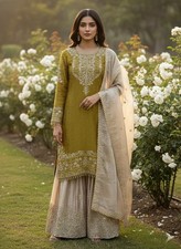 PUNJABI SHARARA YELLOW COLOR KURTI PLAZZO SALWAR KAMEZ WOMEN READY MADE DESIGNER