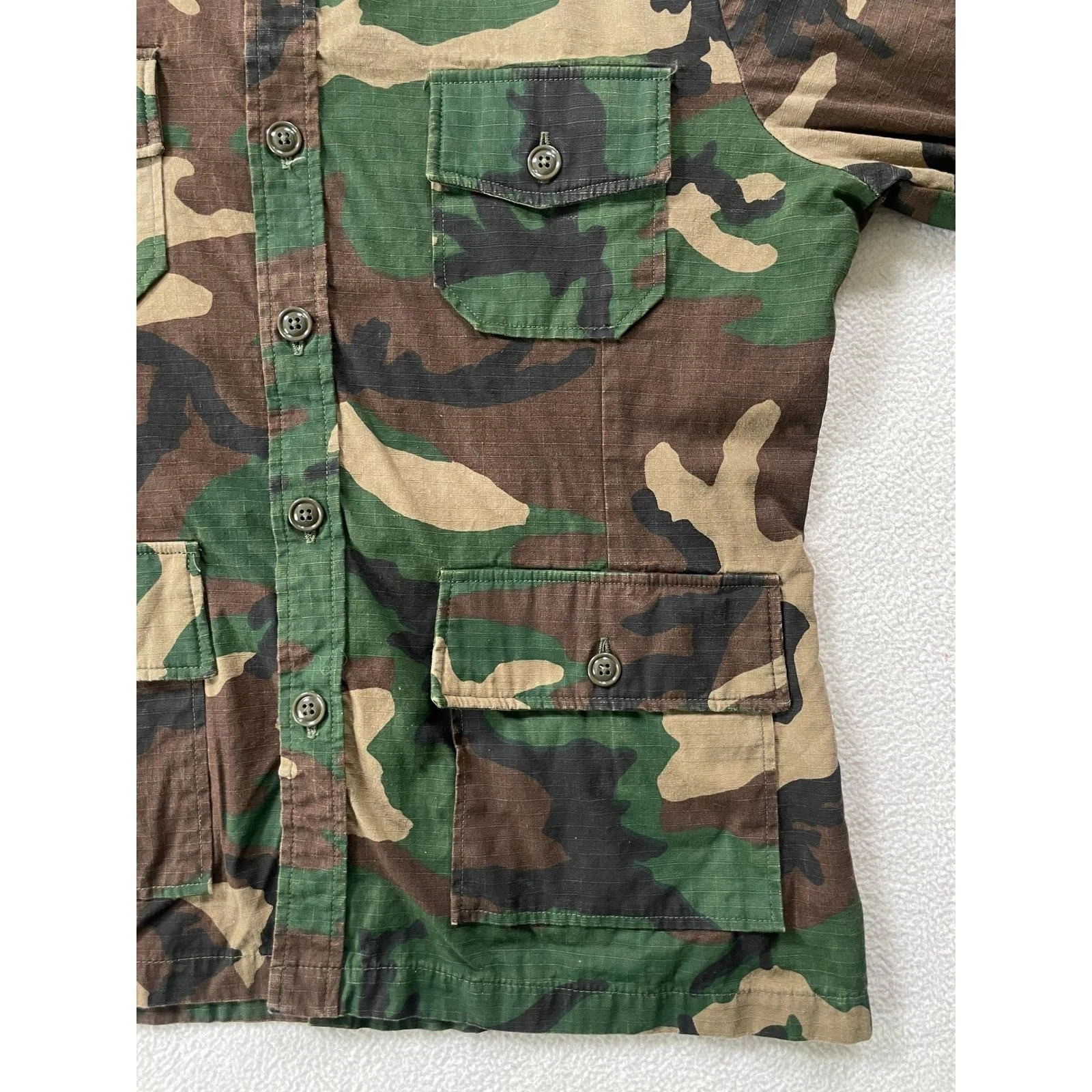 70s USA Champion's Choice Mens Large Utility Jacket Woodland Camo Ripstop Cotton - product detail image 10