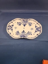 Vtg Delft Blue Handpainted Small Oval Serving Tray Dish Scalloped 