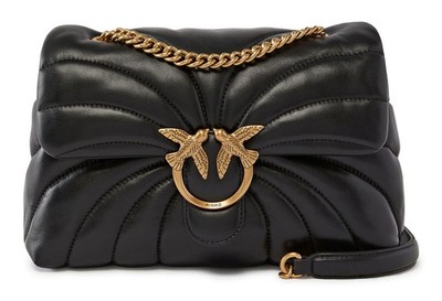 PINKO Love Puff Classic CL Sheep Nappa Quilt M Black - Antique Gold