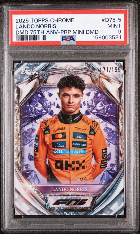 2025 Chrome F1 Lando Norris 75th Anniversary Purple Mini Diamond /199 PSA 9