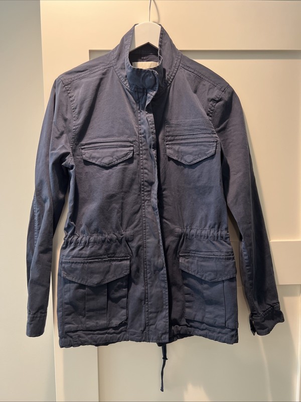 Hinge Women’s Full Zip Button Utility Jacket Navy Waist Cinch Small