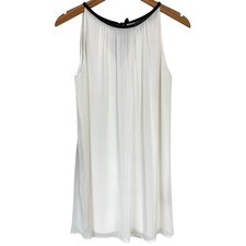 Alice + Olivia White Chiffon Leather Trim Shift Mini Dress Size XS