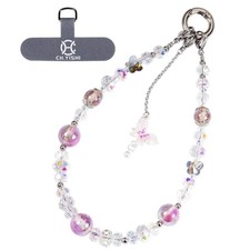 Handmade Beaded Charm Cell Phone Camera Lanyard, Wrist Strap Purple Butterfly