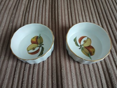 Royal Worcester Eversham Gold 1961 Dessert Quiche 4'' Schüssel Äpfel England x2