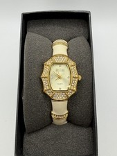 R.J. Graziano Gold Tone Quartz Bangle Watch w/ Crystals – Ivory Tone – Boxed