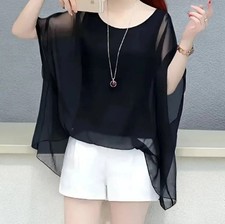 New Tee Simplicity Hollow Out Batwing Sleeve Black Pullover Sunscreen Tops