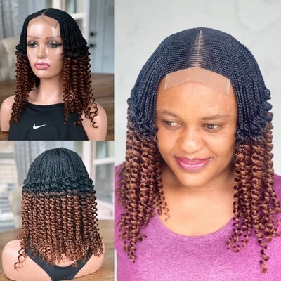 Handmade braided two-tone wig with curly tips.it s Made on a closure. 16 long