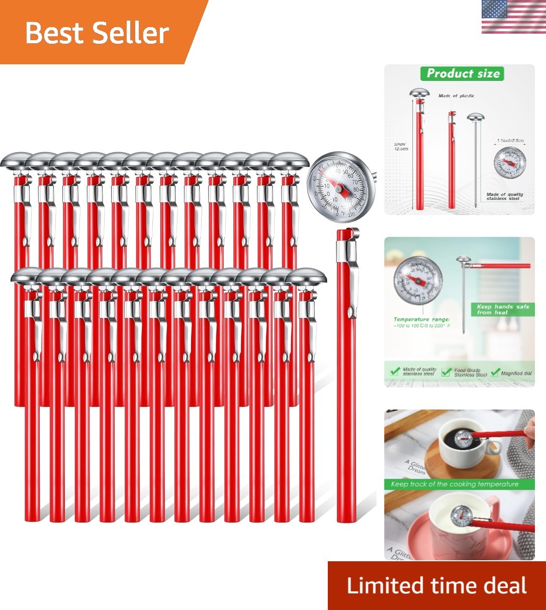24-Piece Stainless Steel Kitchen Thermometer Set