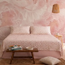 Double Bed Sheet Set in Cotton with Pink Flowers and White Background