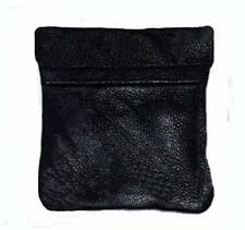 Coin Purse, Soft Leather, 3.5" Squeeze apart BLACK 1 Pockets  Key Ring