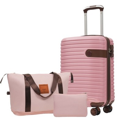 3pcs Luggage Set Hardside 20'' Double Spinner Suitcase Travel Toiletry Bag Pink