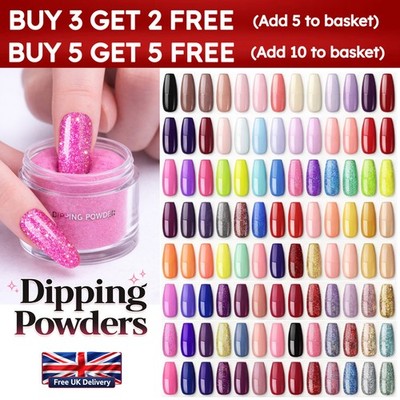 80 NAGELTAUCHPULVER FARBEN 5 oder 10 Gramm TOPF Klar Rosa Staub DIP Pulver UK