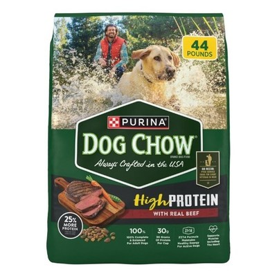 Purina Dog Chow High Protein Dry Dog Food, Real Beef 44 lb Bag, Free Shipping