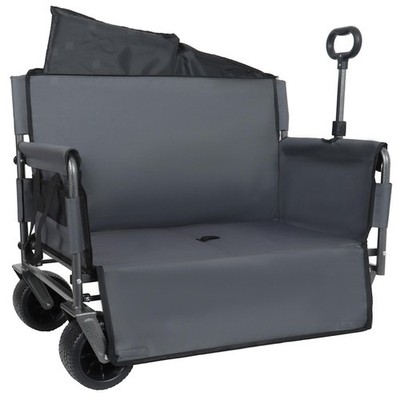 Heavy-Duty Folding Wagon Cart with Bench Seat, 500lbs Capacity & 180L Storage,