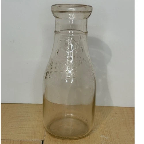 Vintage 3 Cent Store Bottle One Pint Glass Milk Bottle Embossed Clear 3¢ B1