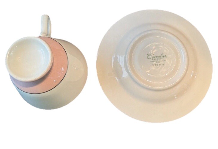 Set of 5 Homer Laughlin Vintage EggShell China Cavalier w/Pink Rim Cups &Saucers