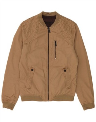 Zara Mens Bomber Jacket UK 38 Medium Beige Cotton DC17