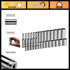28-Piece Metric Socket Set, 1/4" Drive, 12-Point Shallow  Deep Sockets, 4-15mm