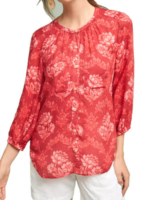 Anthropologie Akemi + Kin Women's XS Top Coconino Floral 3/4 Sleeve Button Front