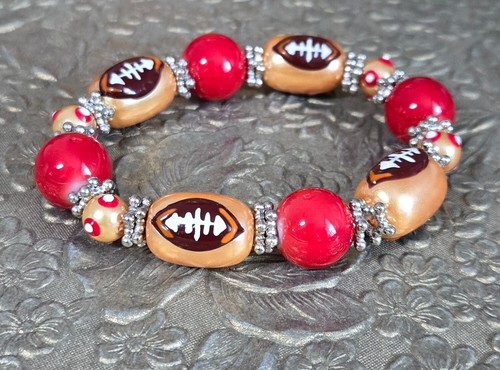 Game Day Football Bracelet Jewelry Gold Red Football Team Color USC Handmade - Picture 3 of 7