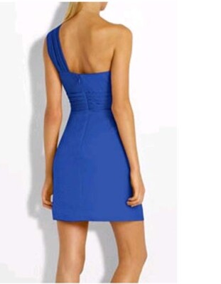 bcbg one shoulder dress blue BCBGMAXAZRIA One Shoulder Faux Wrap Dress