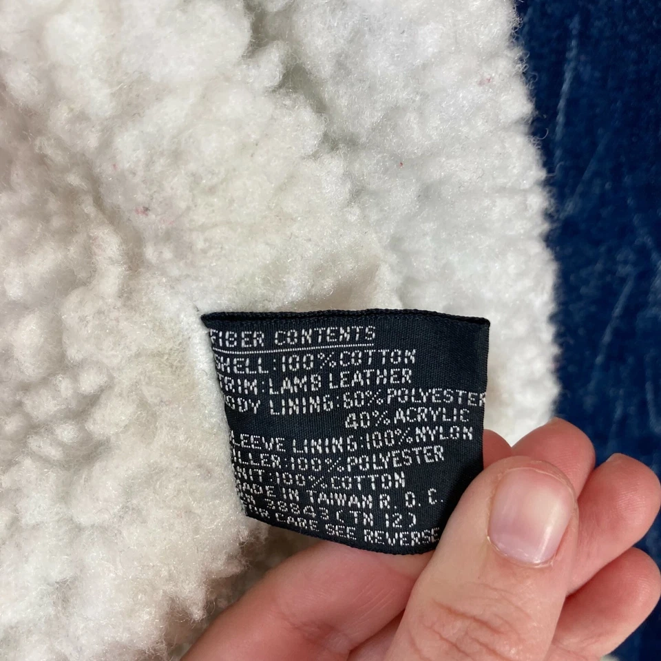 Mujer De Colección Denim Parka Jean Chaqueta Sherpa Cuero M Lavado Ácido Tareas Abrigo Años 80 90 Foto 3 de 4