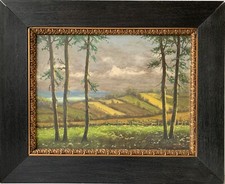 Ölbild Blick durch Bäume in die Landschaft Bilderrahmen Eiche Antik Vintage