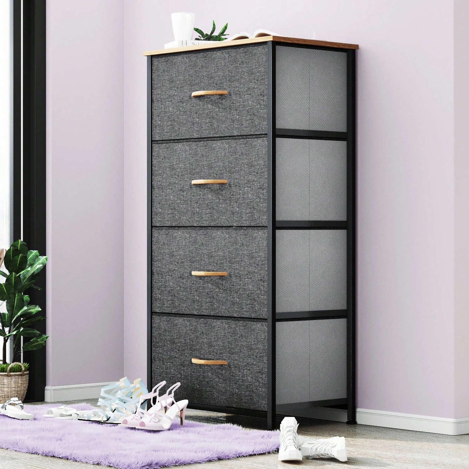Homnibu Wardrobe 4 Drawer Bedside Dresser Bedroom Office Furniture Organizer-image