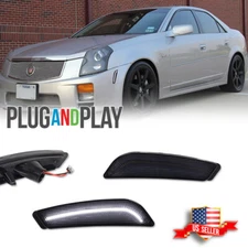 Smoke Lens Front Bumper White LED Side Marker Light For 03-07 Cadillac CTS CTS V