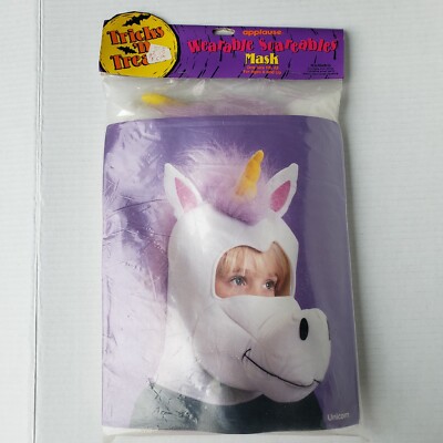 Vintage 1992 Applause Tricks N Treats Wearable Scareables Plush Unicorn Mask New