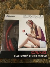 Craig Bluetooth Wireless Stereo Headset Headphones Red Battery Powered