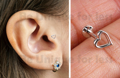 Hollow Heart Tragus Helix Cartilage Labret Bar 16G Earrings 6mm