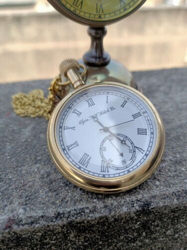 Watch elgin vintage pocket Collectible Antique 1- Brass Pocket Watch GIFT - Picture 1 of 9