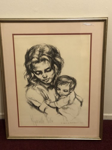 HYACINTHE KULLER PENCIL SIGNED LITHOGRAPH NUMBERED MOM AND CHILD