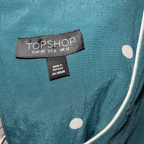 Topshop Forrest Green Long Sleeve Polka Dot Mini Dress Size US 8 - Picture 11 of 12