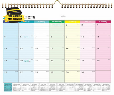 Wall Calendar 2025-2026, January 2025-June 2026, 15'' X 12'', Highlight Holidays, 