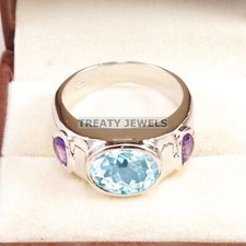 Aquamarine Oval Cut Gemstone With 14K Solid White Gold Ring For Men's A759