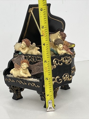 PIANO w/CHERUBS MUSICAL Box Revolving Cherubs Valentine's Day Simson - WORKS - Picture 13 of 15