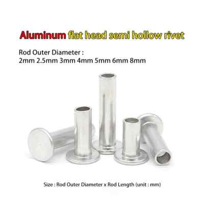 2mm 2.5mm 3mm 4mm rod diameter Aluminum round flat head rivet Semi hollow rivets