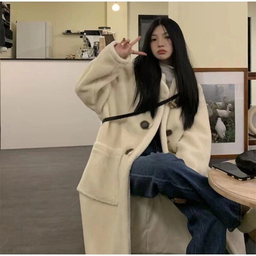 Lamb Wool Coats Woman Fleece Hoodies Jacket Cowhorn Button Loose Coat Winter - Bild 18 von 22