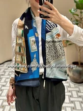 Sallys 70% Cashmere & 30% Silk Wrap Scarf Room Horse Print Double Face Shawl 53"