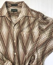 Vtg 70's Van Heusen Splendor KNIT Tan Brown M DISCO Butterfly Collar Shirt Med