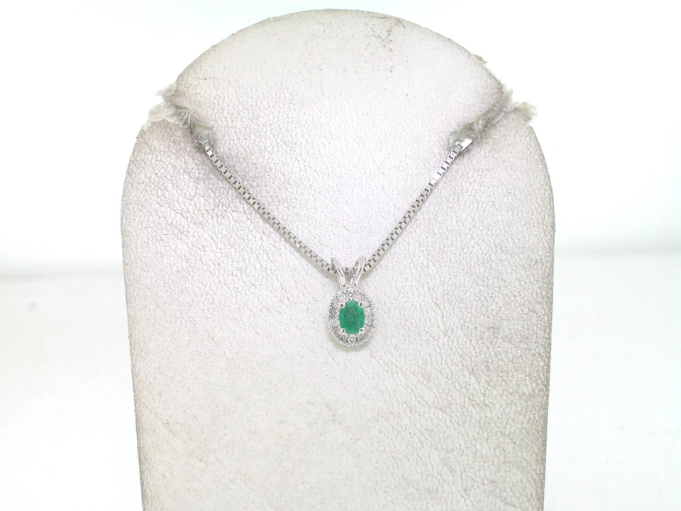 Feiner Smaragd Anhänger 585 Weißgold 14Kt natürlicher Smaragd 14 Brillanten - Bild 2 von 4