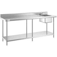 30"W x 96"L Stainless Steel Commercial Restaurant Work Table with Sink on Right