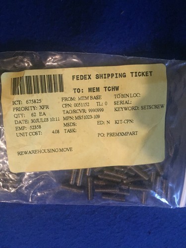 New In Labeled Bag Boeing MPN: MS51023-109 Lot Of 62 Cup Point Socket Set Screws - Picture 3 of 6
